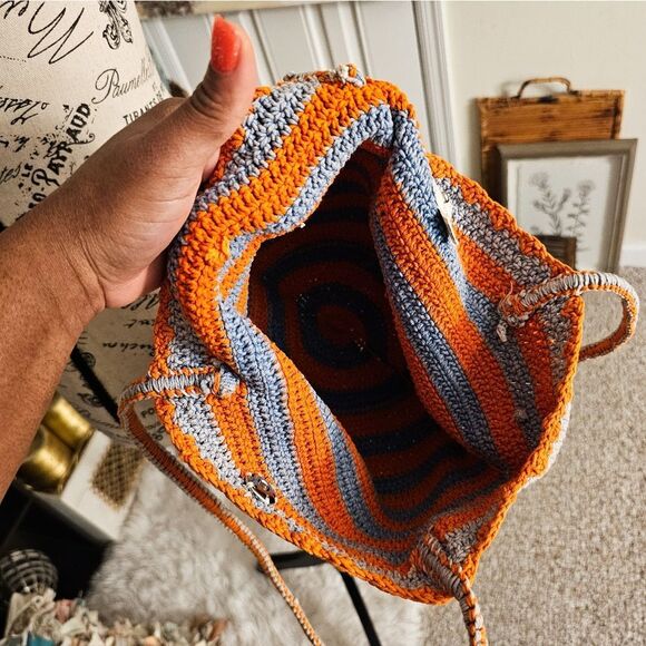 Orange & Grey Crochet Tote Bag by Kat. Man.Doo – Made in Nepal – Cotton – Small - Picture 4 of 14